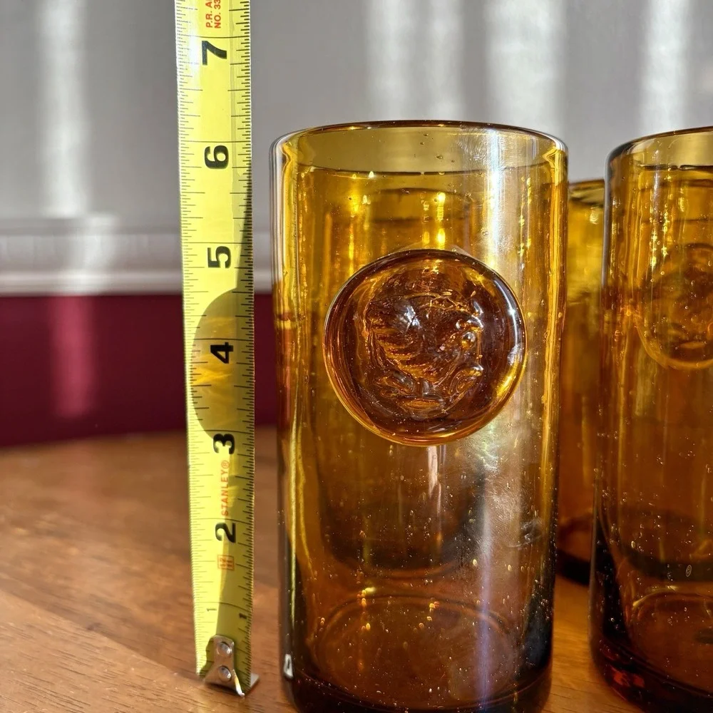Vintage Pier‎ 1 hand blown amber glass rooster tumbler farmhouse set of 4